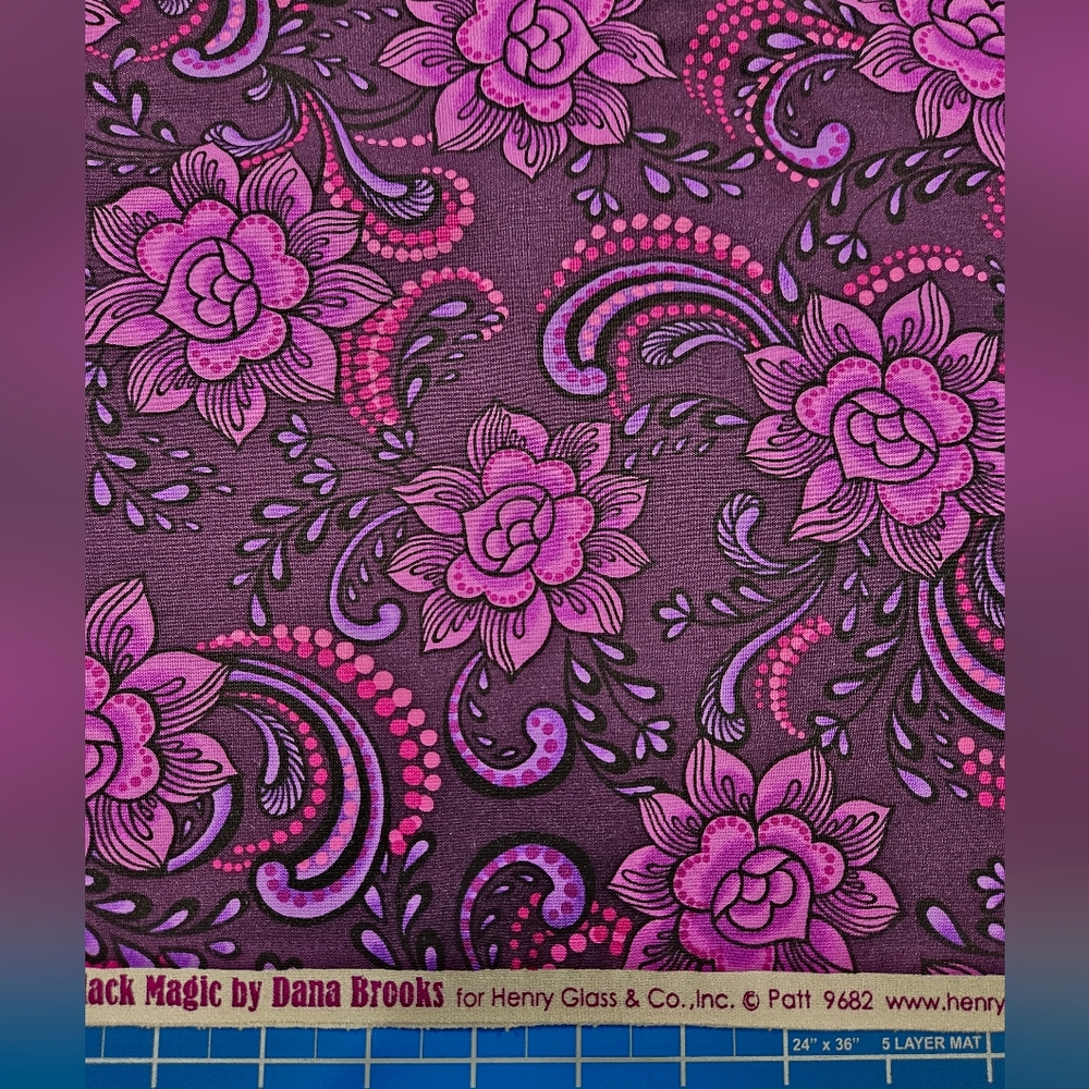 Purple & Pink Floral Cotton Fabric By The Yard - Picture 2 of 3